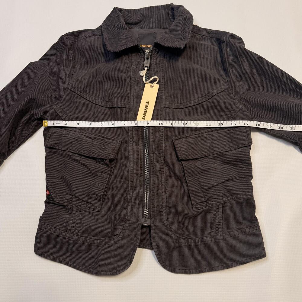 Diesel Jacket Womens Medium Gray Corduroy Full Zip Utility Pockets Short Fitted - Picture 5 of 13